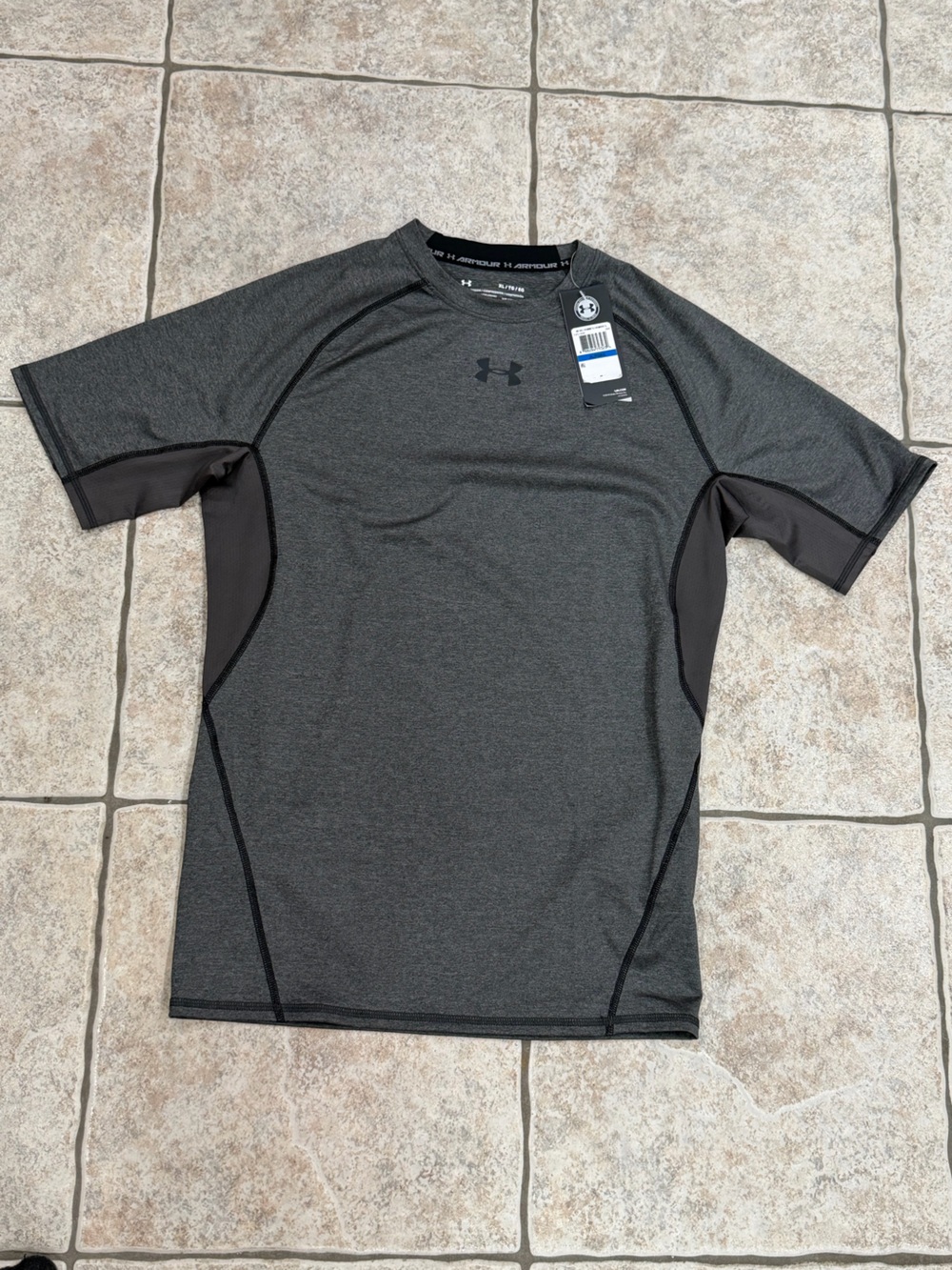 Under Armour Men's Short Sleeve Compression Tee - Charcoal/Black Accents size XL